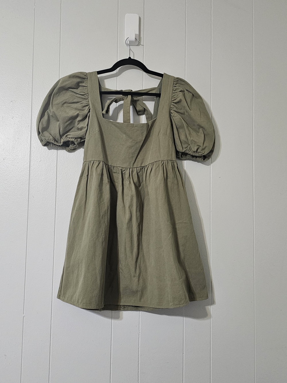 Jacquie The Label Olive Puff Sleeve Babydoll Mini Dress Cotton Large Cottagecore